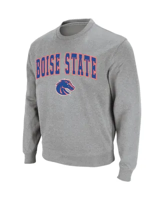 Men's Colosseum Heather Gray Boise State Broncos Arch and Logo Crew Neck Sweatshirt