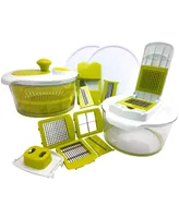 MegaChef 10-in-1 Multi-Use Salad Spinning Slicer, Dicer and Chopper with Interchangeable Blades and Storage Lids