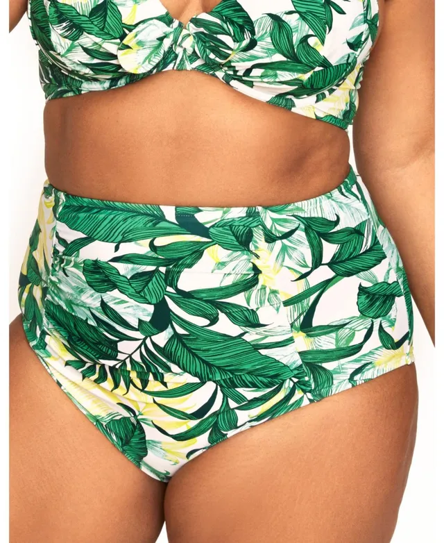 Sonnet Shores Shirred Front Womens High Waist Bikini Swimsuit Bottom Plus