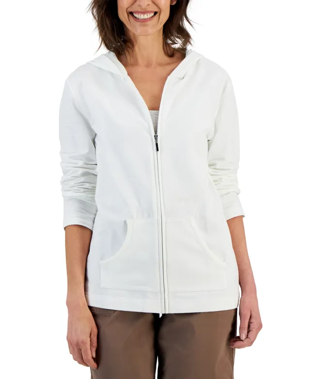 Karen Scott Petite French Terry Zip-Front Hoodie, Created for Macy's - Deep Black - Size PP