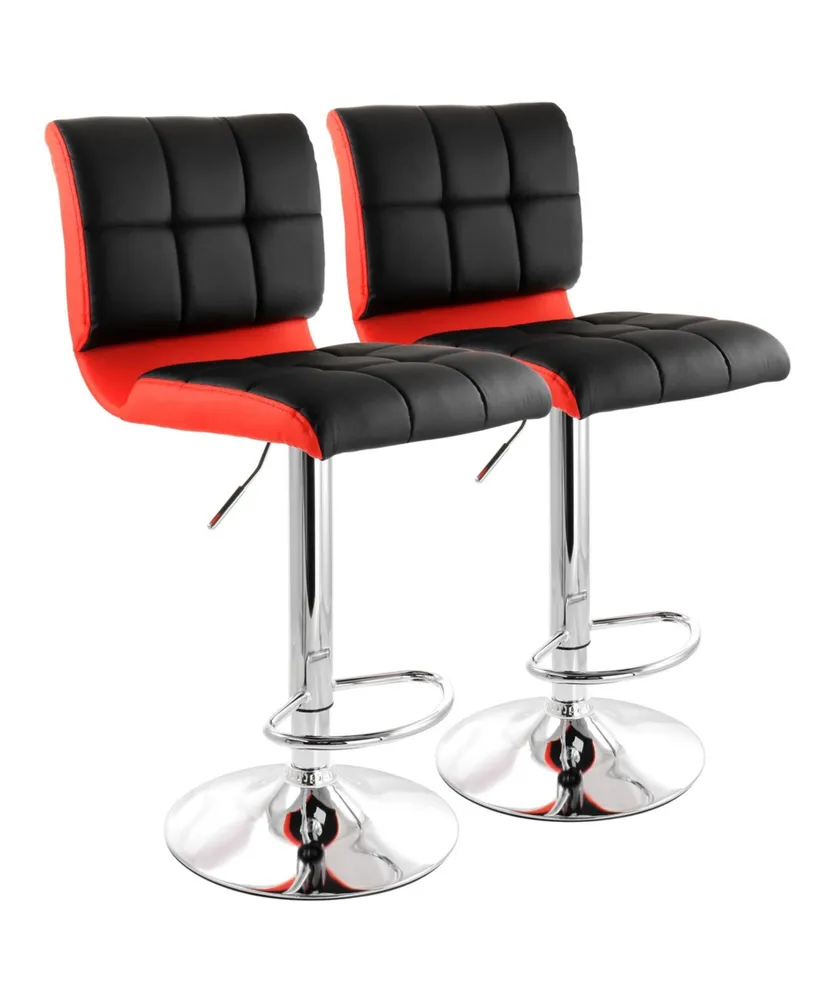 Elama 2 Piece Adjustable Faux Leather Two Toned Bar Stool in Black and Red