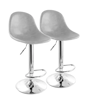 Elama 2 Piece Adjustable Distressed Faux Leather Bucket Bar Stools in Gray with Chrome Base