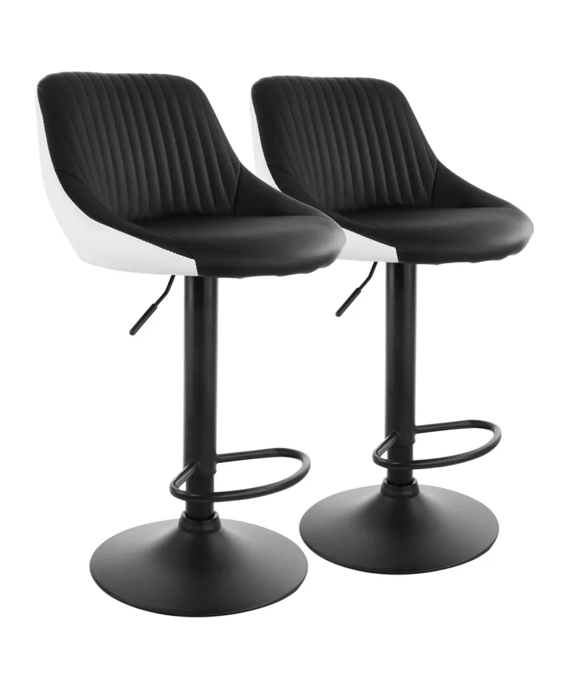 Elama 2 Piece Faux Leather Adjustable Bar Stool in Black and White with Black Base