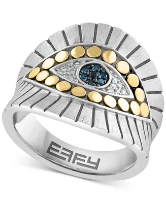 Effy Multicolor Diamond Evil Eye Ring (1/10 ct. t.w.) in Sterling Silver & 18k Gold-Plate