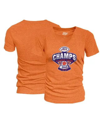 Women's Blue 84 Orange Clemson Tigers 2022 Acc Football Conference Champions Locker Room V-Neck T-shirt