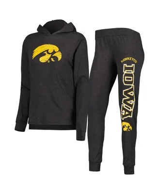 Women's Concepts Sport Black Iowa Hawkeyes Long Sleeve Hoodie T-shirt and Pants Sleep Set