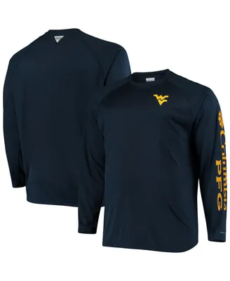 Men's Columbia Navy West Virginia Mountaineers Big and Tall Terminal Tackle Long Sleeve Omni-Shade T-shirt