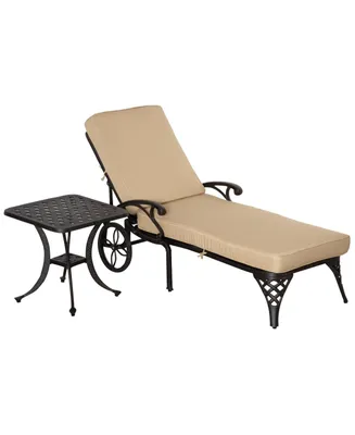 Outsunny Outdoor Foldable Lounge Chair and Side Table Set with Adjustable Backrest and Wheels