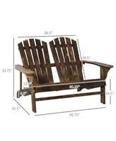 Outsunny Outdoor Adirondack Chair, Wooden Loveseat Bench, Lounger Armchair with Flat Back for Garden, Deck, Patio, Fire Pit, Brown