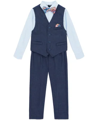 Nautica Little Boys Striated Twill Vest, Pant, Shirt, Bowtie and Pocket Square Set