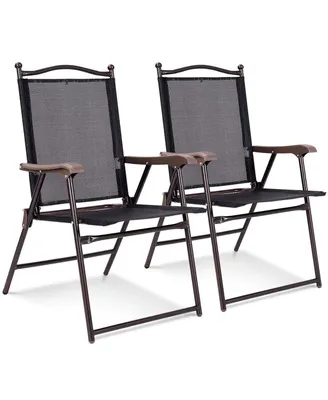 Set of 2 Patio Folding Sling Back Chairs Camping Deck Garden Beach