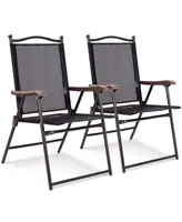 Costway Set of 2 Patio Folding Sling Back Chairs Camping Deck Garden Beach