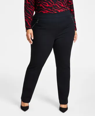 I.n.c. International Concepts Plus High Rise Pull-On Straight-Leg Pants, Created for Macy's