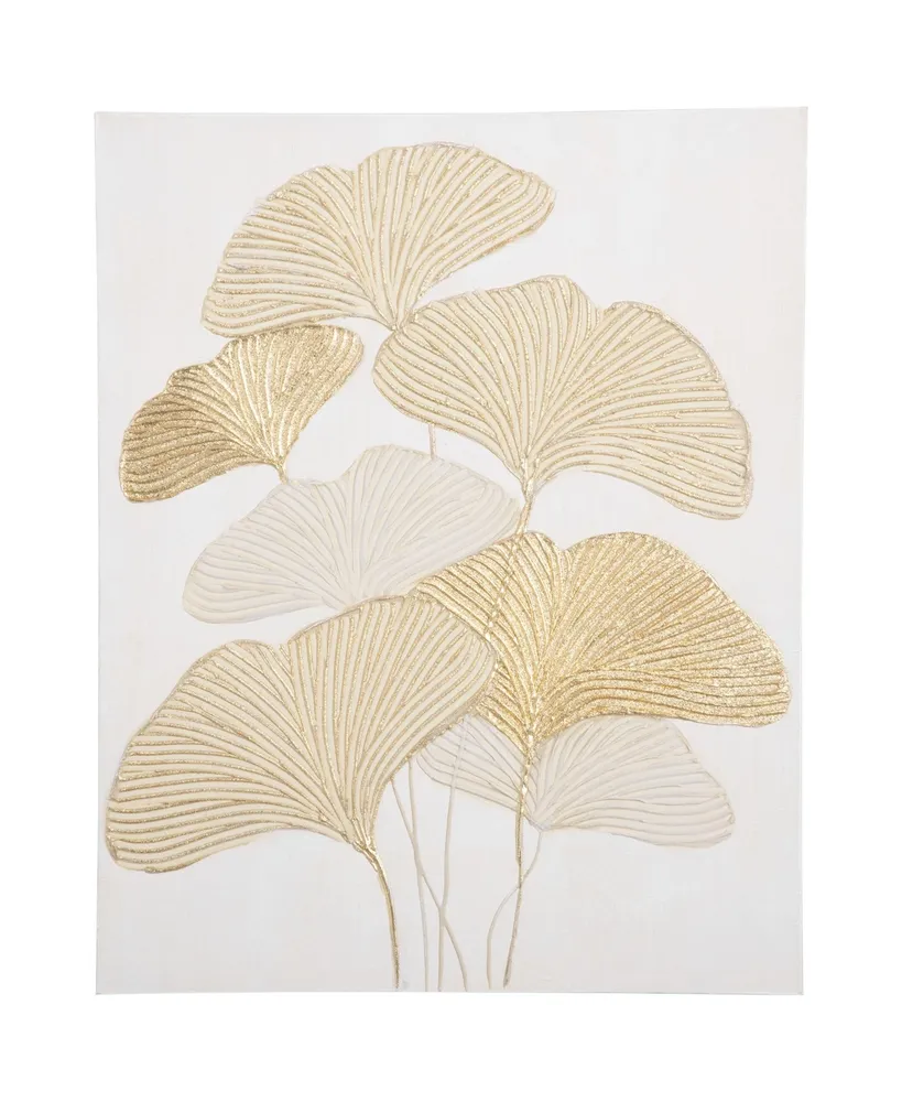 Homcom Hand-Painted Canvas Wall Art for Living Room Bedroom, Painting Gold Ginkgo Leaves, 39.25" x 31.5"