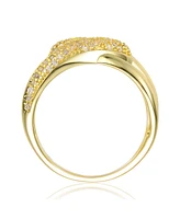 Rachel Glauber Ra 14K Gold Plated Round Cubic Zirconia Modern Bypass Ring