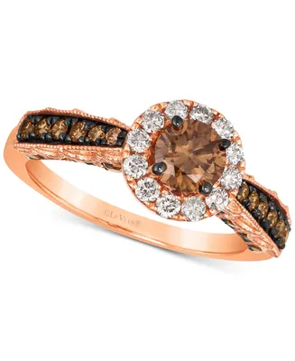 Le Vian Chocolate Diamond (1 ct. t.w.) & Nude Diamond (1/4 ct. t.w.) Halo Ring in 14k Rose Gold