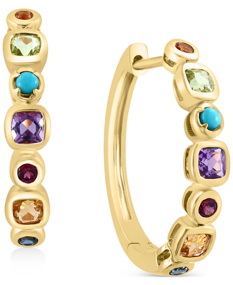 Effy Multi-Gemstone Small Hoop Earrings (1-1/6 ct. t.w.) in 14k Gold, 0.75"