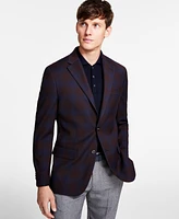 Tommy Hilfiger Men's Modern-Fit Burgundy Plaid Sport Coat