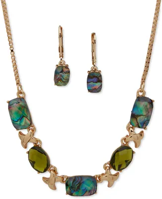 Anne Klein Gold-Tone Mixed Stone Xo Statement Necklace & Drop Earrings Set