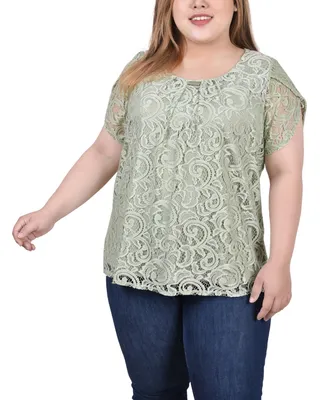 Ny Collection Plus Size Lace Petal Sleeve Top