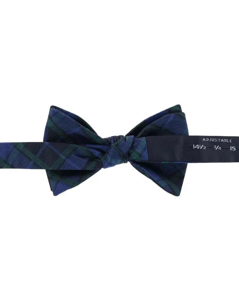 Trafalgar Men's Ives Green and Navy Blackwatch Plaid Silk Bow Tie