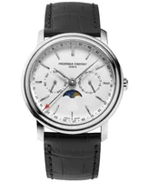 Frederique Constant Men's Swiss Classics Business Timer Black Leather Strap Watch 40mm