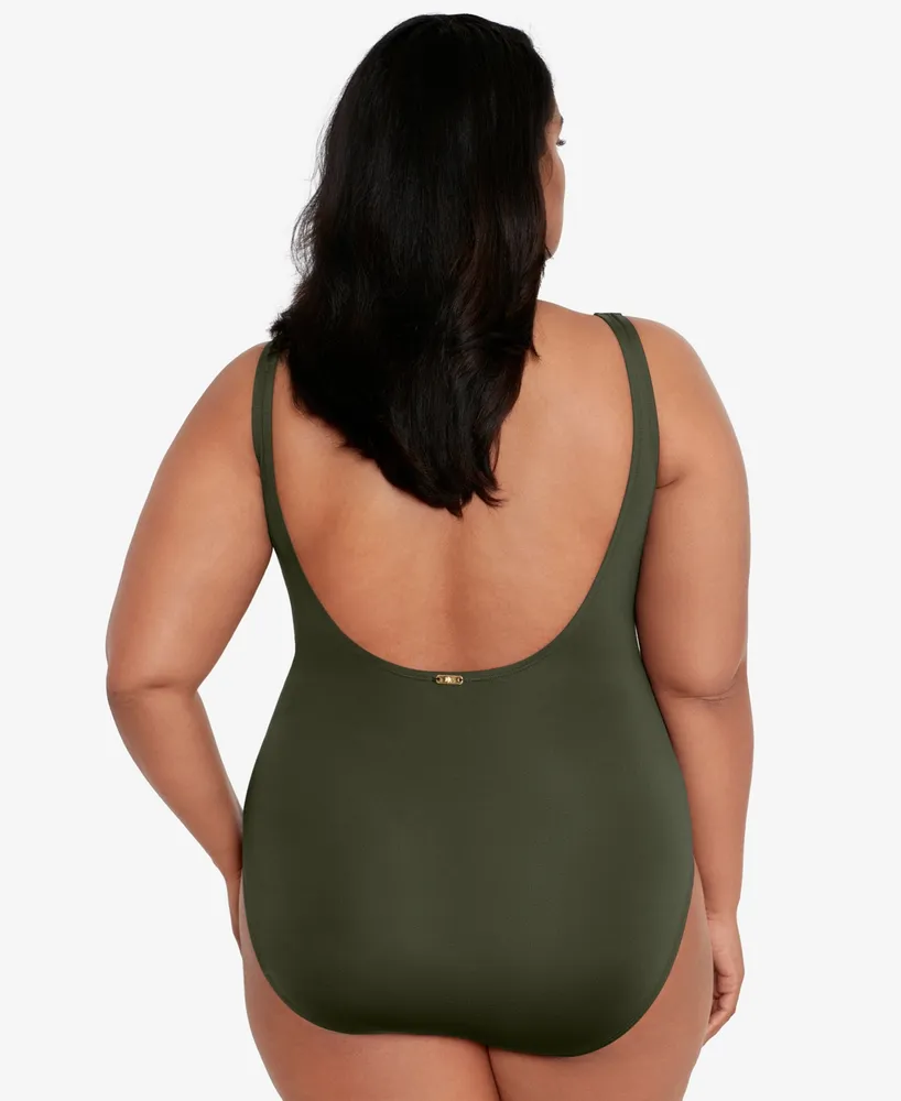 Lauren Ralph Lauren Plus Size Lace-Up One-Piece Swimsuit