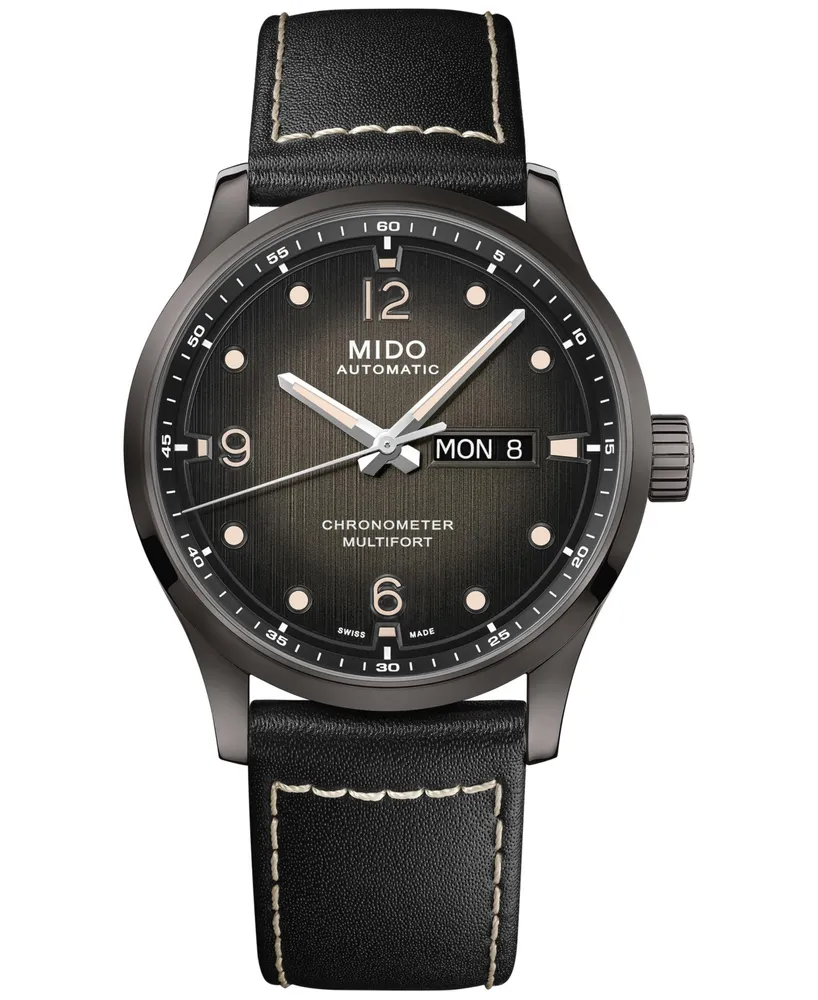 Mido Men's Swiss Automatic Multifort Chronometer Black Leather Strap Watch 42mm