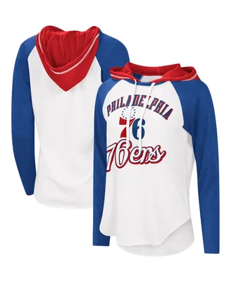 Women's G-iii 4Her by Carl Banks White Philadelphia 76ers Mvp Raglan Hoodie Long Sleeve T-shirt