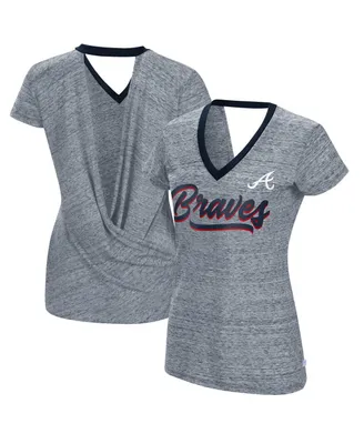 Women's Touch Navy Atlanta Braves Halftime Back Wrap Top V-Neck T-shirt