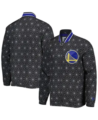 Men's Starter Black Golden State Warriors In-Field Play Fashion Satin Full-Zip Varsity Jacket