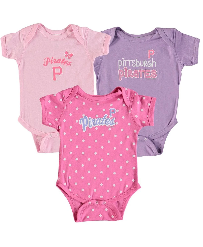 Girls Infant Soft As A Grape Pink, Purple Pittsburgh Pirates 3-Pack Rookie Bodysuit Set