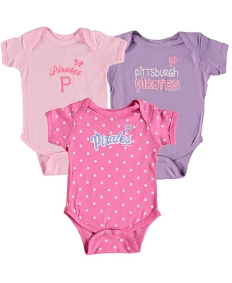 Girls Infant Soft As A Grape Pink, Purple Pittsburgh Pirates 3-Pack Rookie Bodysuit Set