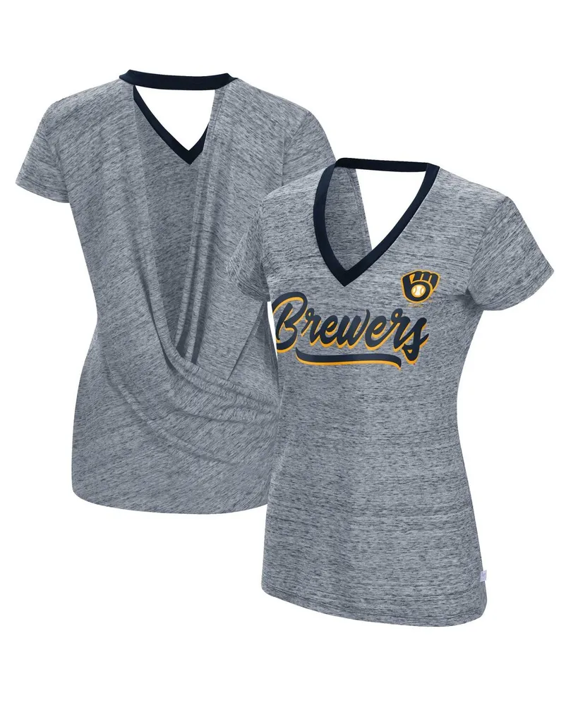 Women's Touch Navy Milwaukee Brewers Halftime Back Wrap Top V-Neck T-shirt