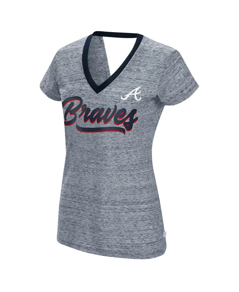 Women's Touch Navy Atlanta Braves Halftime Back Wrap Top V-Neck T-shirt