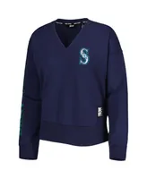 Women's Dkny Sport Navy Seattle Mariners Lily V-Neck Pullover Sweatshirt