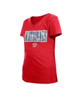 Big Girls New Era Red Washington Nationals Flip Sequin Team V-Neck T-shirt