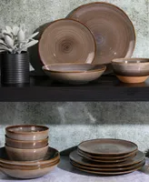 Gibson Elite Dreamweaver Double Bowl Terracotta Reactive 16 Piece Dinnerware Set, Service for 4