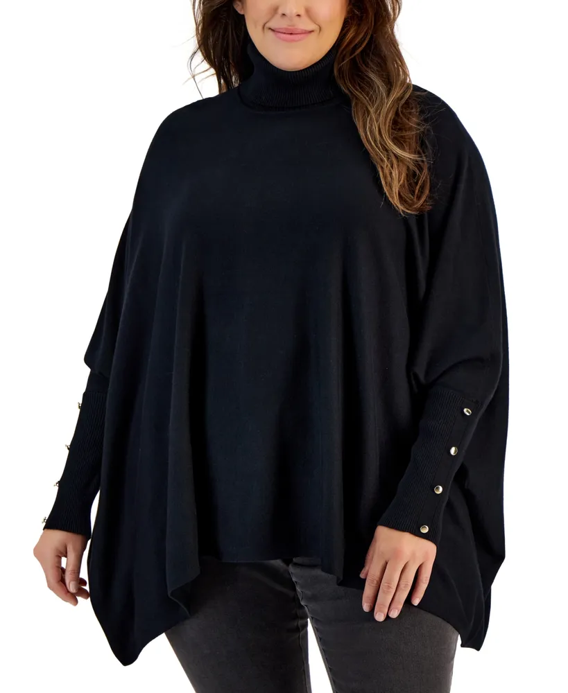 Jm Collection Plus Size Solid Turtleneck Poncho Sweater, Created for Macy's