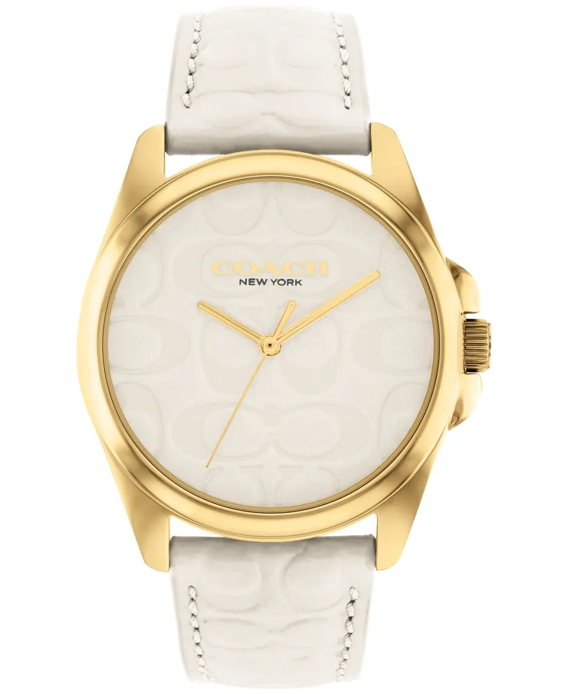 Coach Women's Greyson Signature Embossed Chalk Leather Watch 36mm