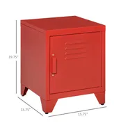 Homcom Locker-Style Nightstand Storage Side Table w/ Shelf & Metal Frame