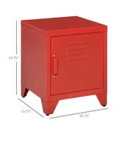 Homcom Locker-Style Nightstand Storage Side Table w/ Shelf & Metal Frame, Red