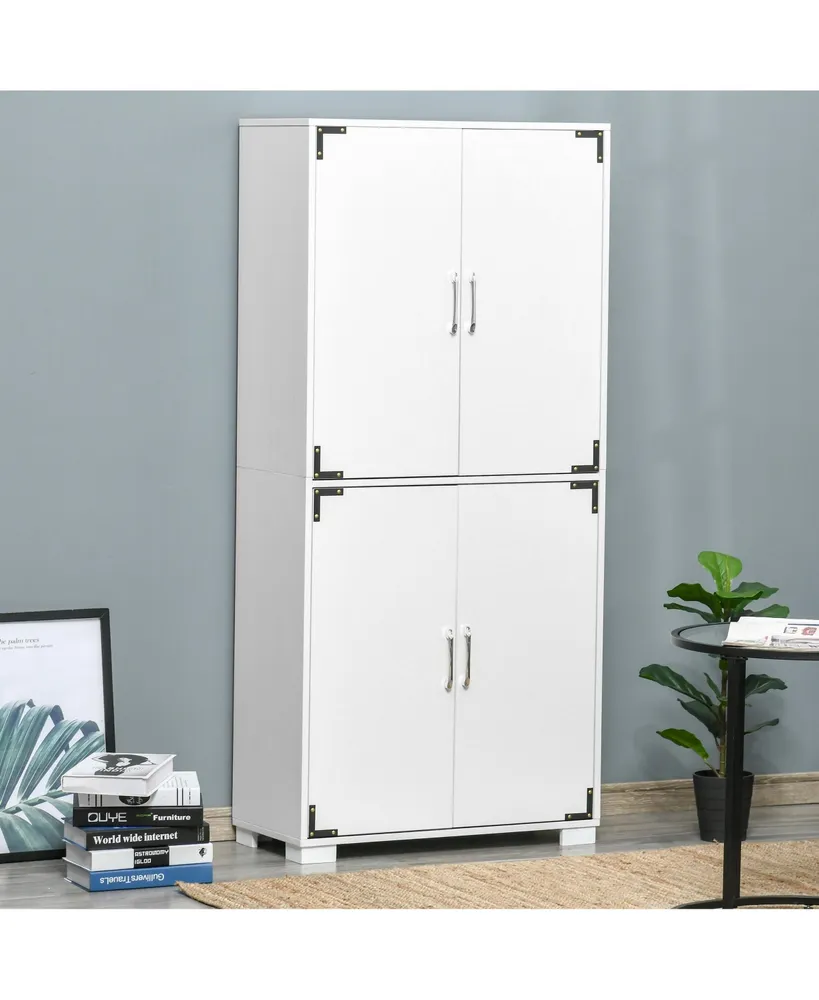 Homcom Industrial Style 4-Door Cabinet Pantry Cupboard with Storage Shelves for Bedroom and Living Room, White