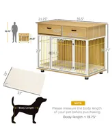 PawHut Dog Crate Furniture with 2 Drawers, Furniture Style Dog Crate End Table Indoor with Soft Cushion, Door for Medium Dogs, Oak