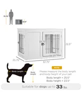 PawHut Wooden Dog Crate Furniture Wire Indoor Pet Kennel Cage, End Table with Double Doors, Locks for Small and Medium Dog House, White