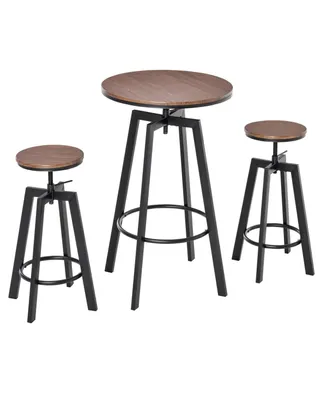 Homcom Industrial Rustic Adjustable Steel and Wood Three Piece Pub Bar Table Set