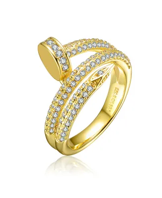 Rachel Glauber Ra 14K Gold Plated With Cubic Zirconia Bypass Modern Ring