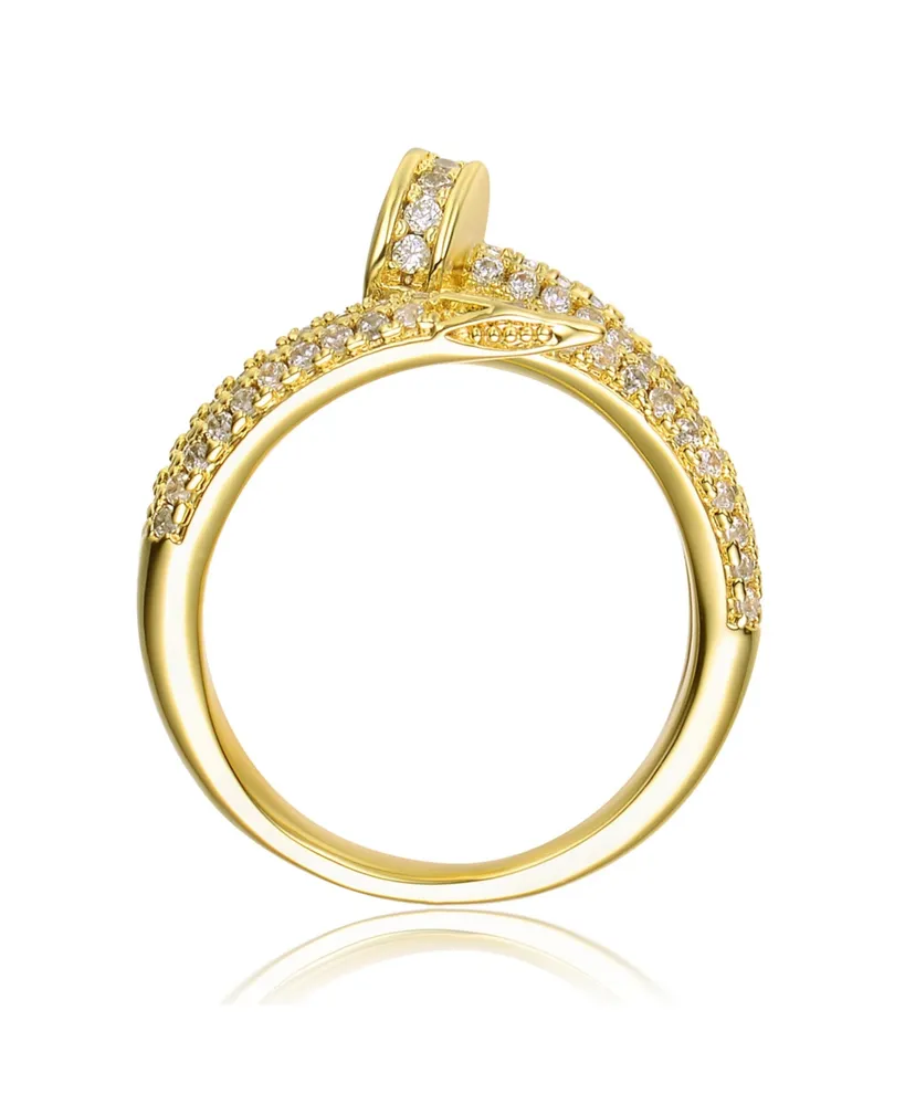 Rachel Glauber Ra 14K Gold Plated With Cubic Zirconia Bypass Modern Ring