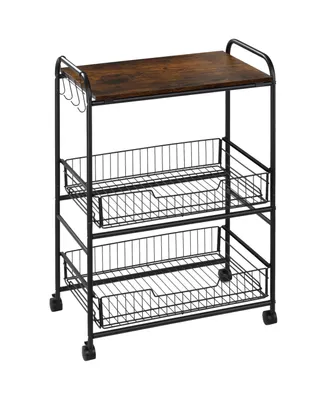 Homcom 24" 3-Level Kitchen Cart Utility Organizer w/ 2 Storage Shelves, Wheels