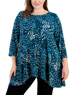 Jm Collection Plus Size Printed Swing Top, Created for Macy's